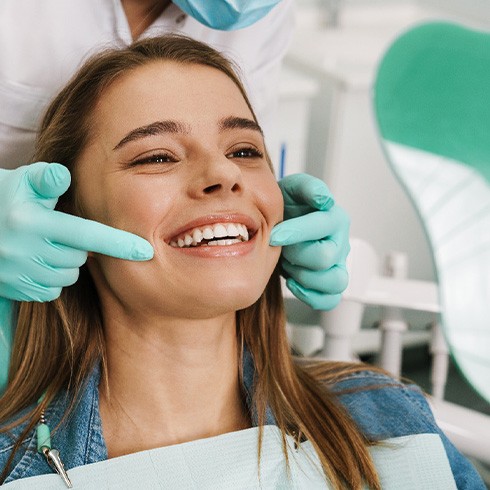 A woman at the dentist