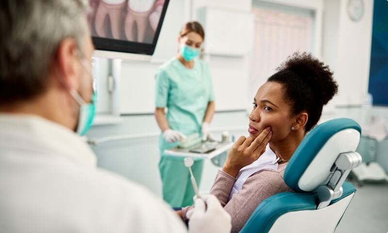 Woman in dental office for restorative dentistry